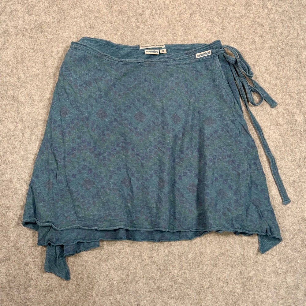 Gramicci Blue Printed Tie Waist Raw Hem Wrap Mini Skirt Women's Size Small